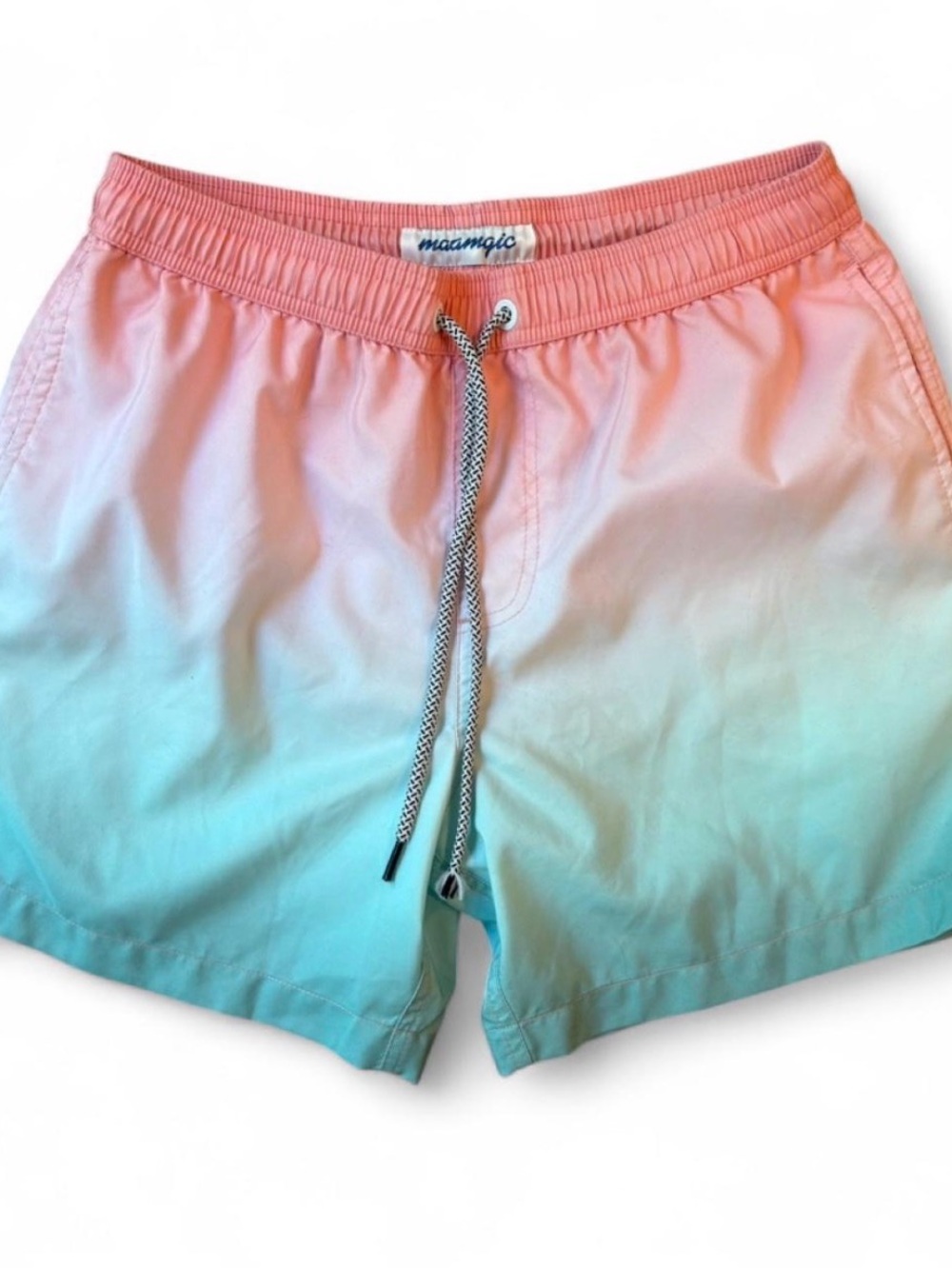 Men’s Sz S Maamgic Ombré Pink to Aqua Swim Shorts